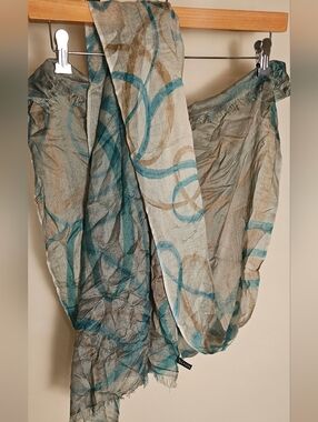Talbots Silk/Wool/Cashmere Teal and Taupe Swirl Decorative Scarf